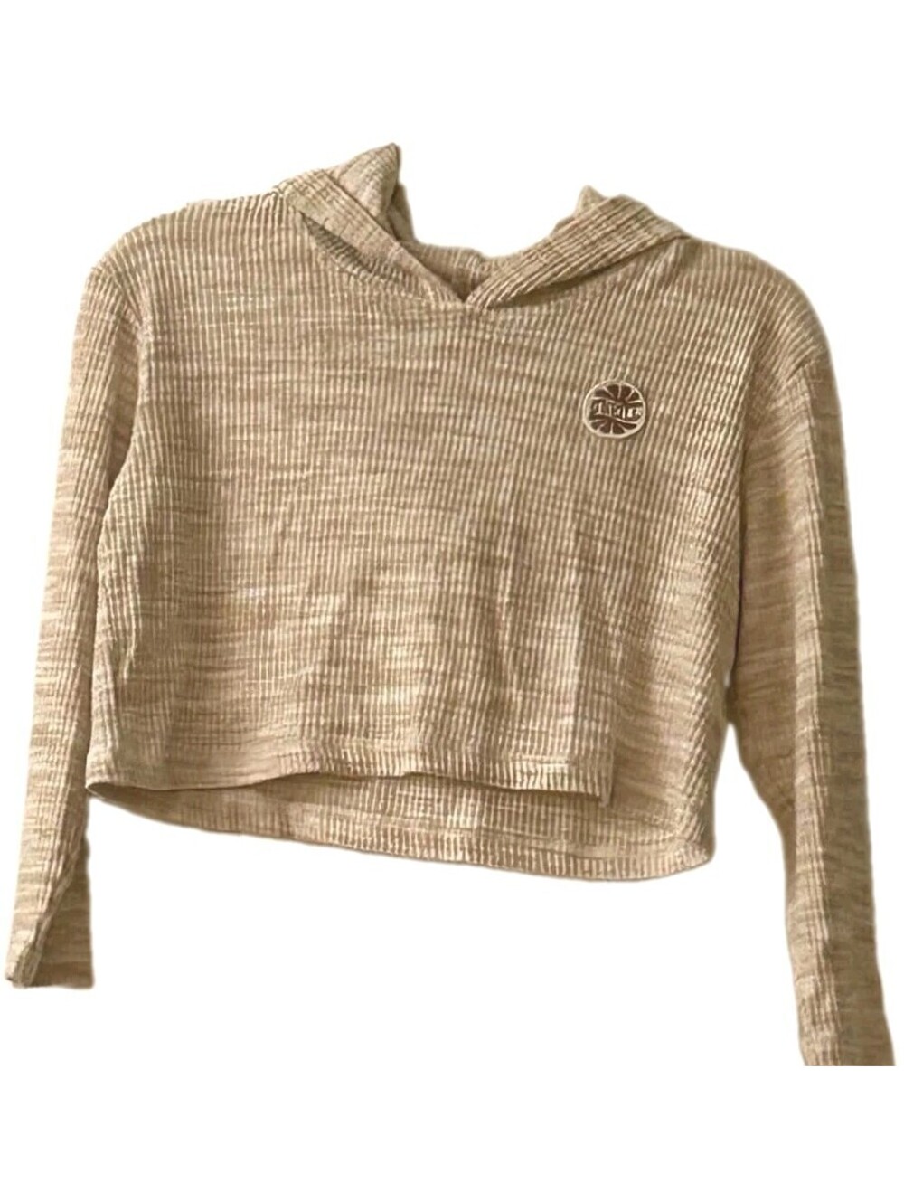 O'Neill Kyla Cropped Skimmer Hoodie Junior Size M Waffle Knit Striped Cream Tan